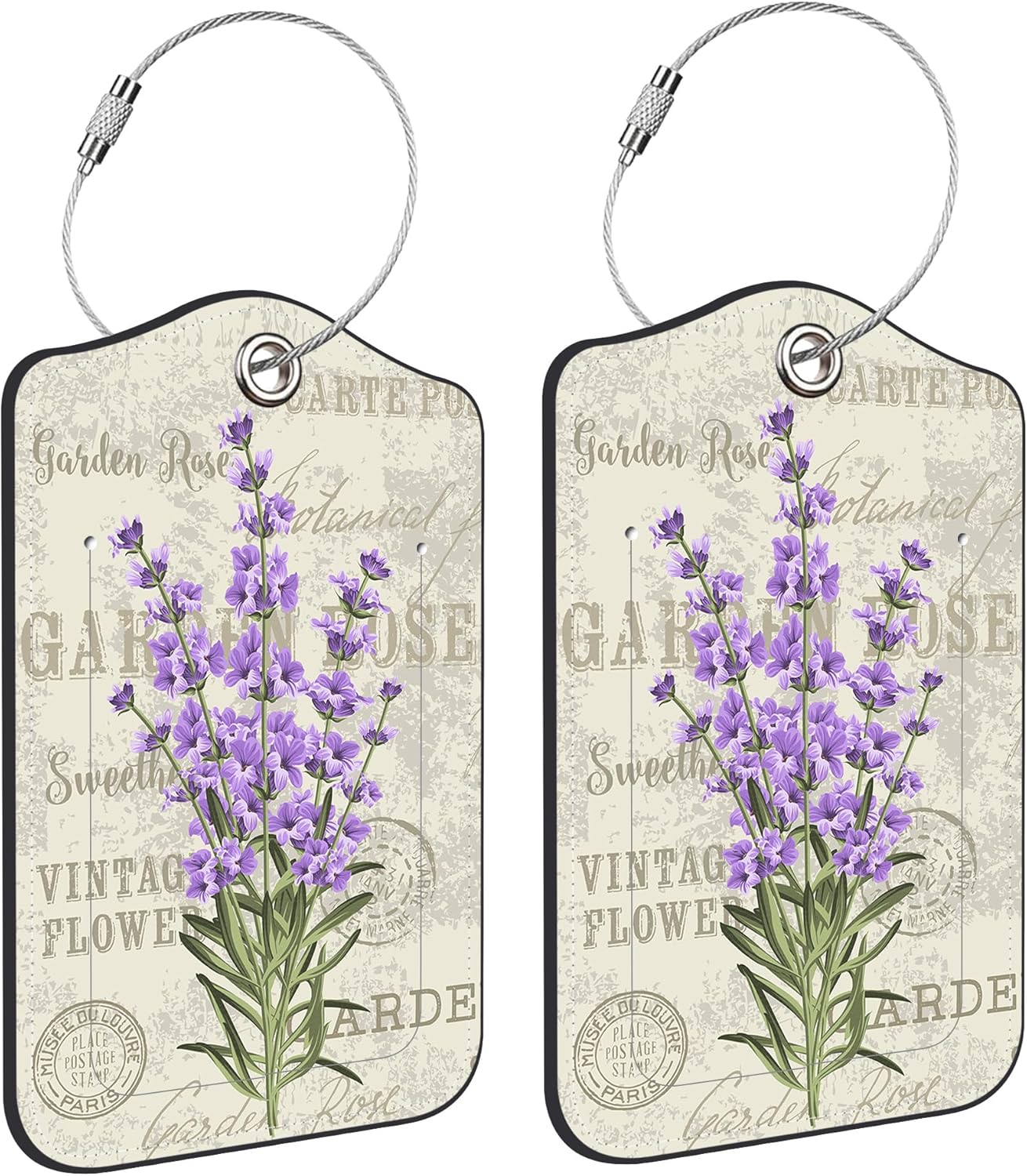 2 Pack PU Leather Luggage Tag for Suitcase Purple Lavender Suitcase Tags with Privacy Name ID Label and Stainless Steel Loop for Travel Bag