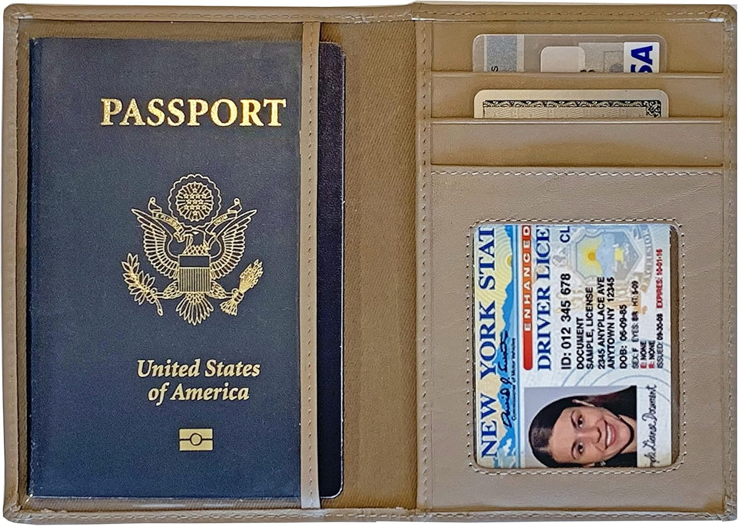 Personalized Monogrammed Taupe Leather RFID Passport Wallet and Luggage Tag