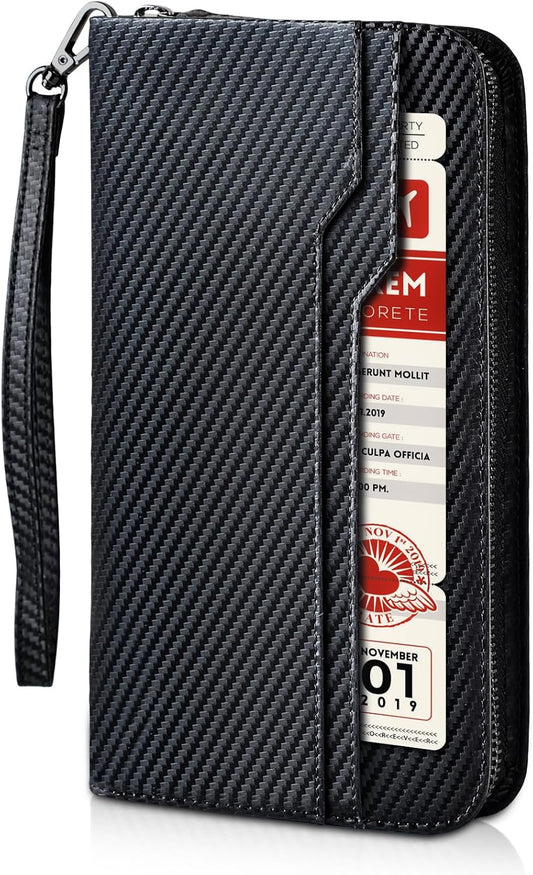 Polare Full Grain Leather Family Travel Passport Wallet and Documents Organizer RFID Blocking Case Holder Fits 6 Passports for Men and Women