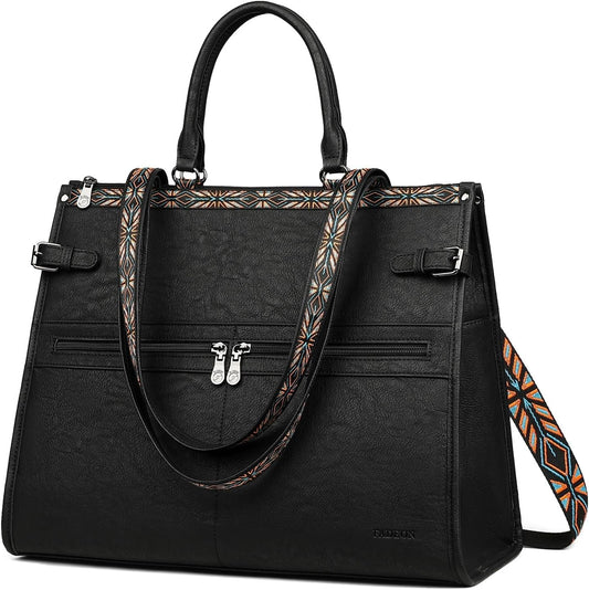 FADEON Laptop Bag for Women Designer PU Leather Large Tote Bags Backpack Purses with 15.6 Laptop Compartment Shoulder Handbag