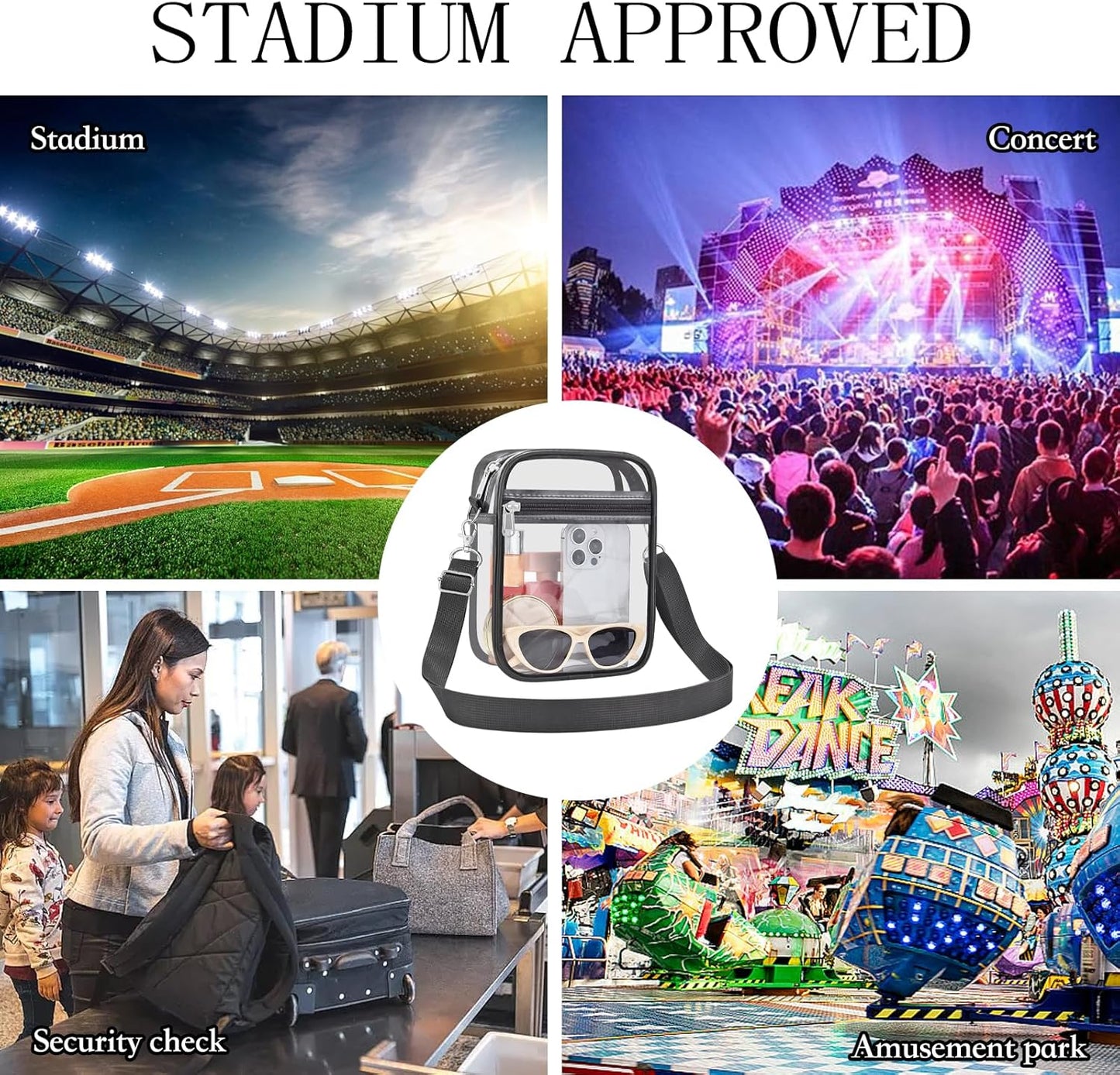 USPECLARE Clear Purse Stadium Transparent Messenger Bag Stadium Approved for Men and Women Clear CrossBody Bag