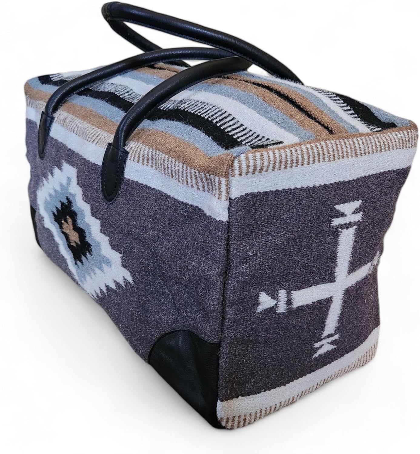 Aztec Large Weekender Southwestern Duffel Bag Saddle Blanket Bag 100% Leather Handles (Verlie)
