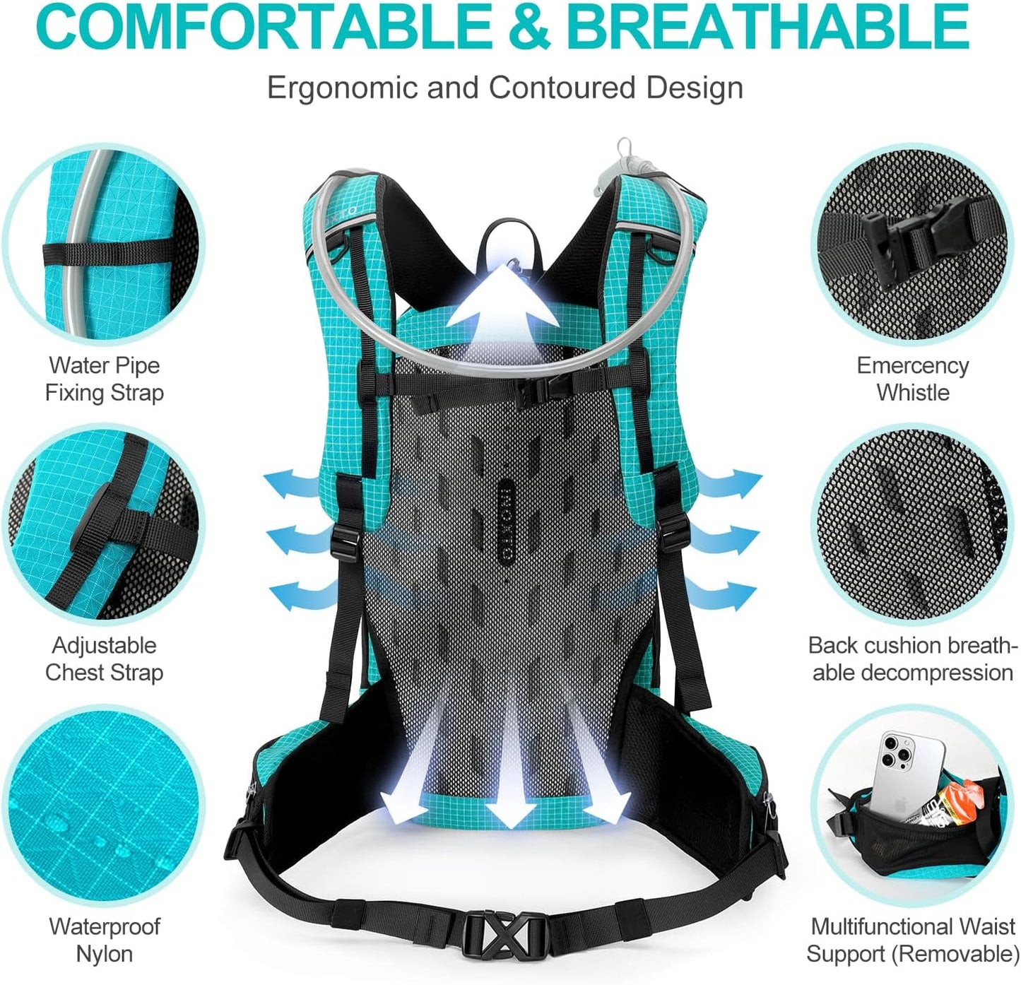 Hydration Backpack, 25L Hiking Backpack with 3L Water Bladder and Rain Cover, Hiking Water Backpack