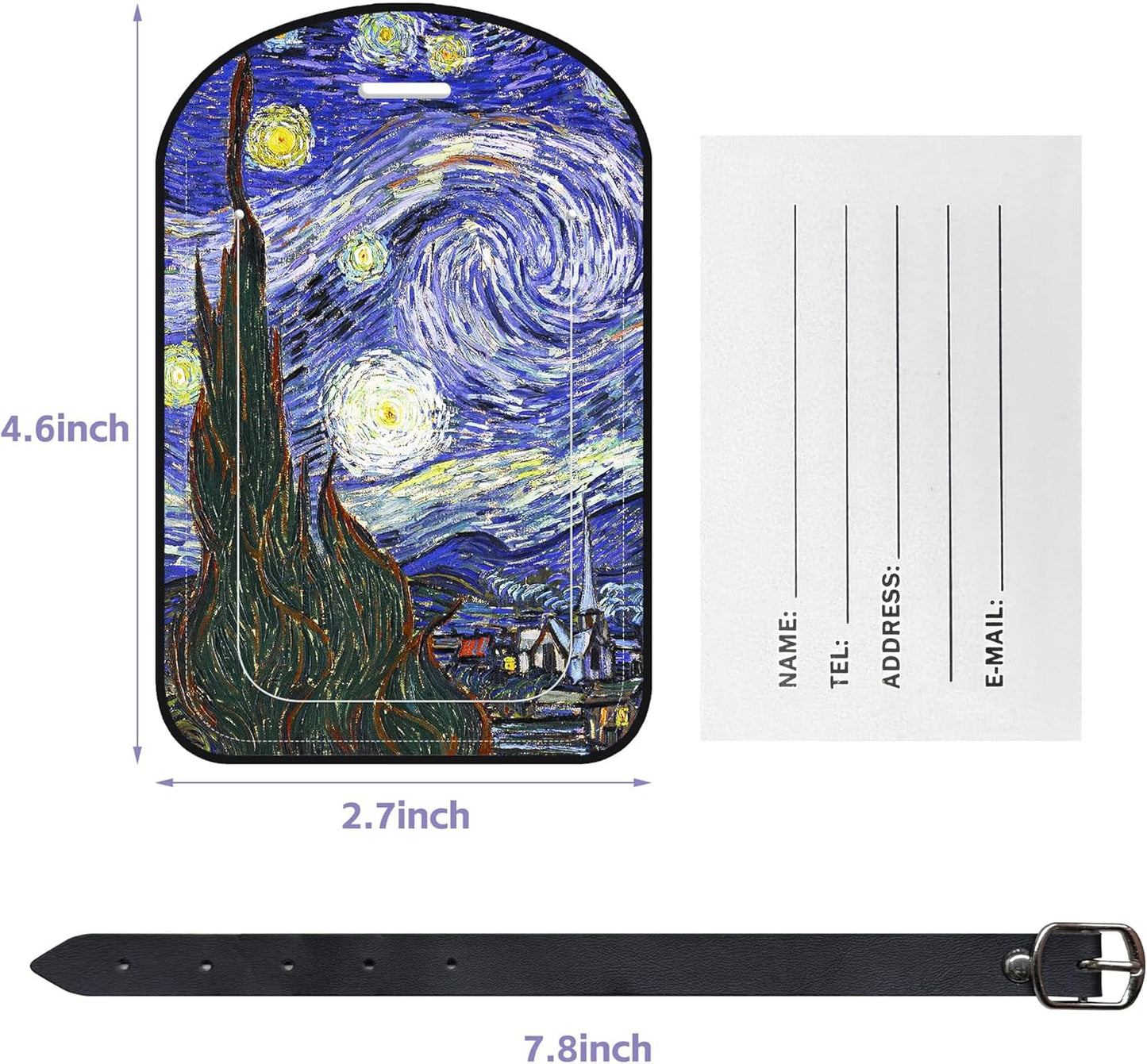 2 Pack Luggage Tags The Starry Night PU Leather Baggage Handbag Suitcase Tags with Secure Strap Privacy Cover ID Labels,Business Travel Baggage Tag Identifier