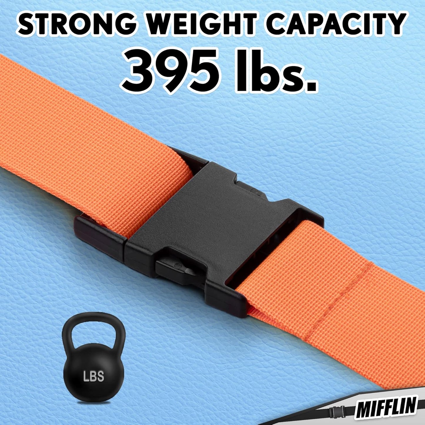 Luggage Straps - Orange, 78" Long, 2 Inches Wide, 4 Pack - Adjustable Nylon Belt for Travel Suitcases & Bags - by Mifflin-USA