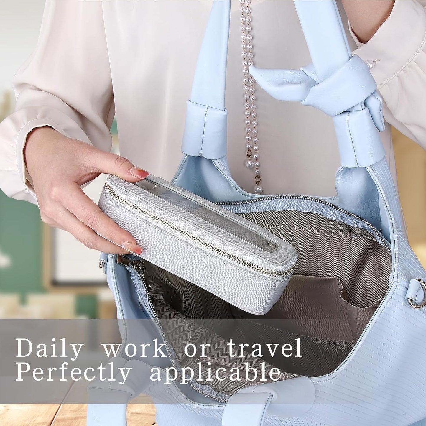 Clear Travel Makeup Bag with Brush Case Portable Transparent Cosmetic Bag and Toiletry Bag Waterproof Makeup Organizer with Zipper Car Essential for Women (Gray, M+Slim)