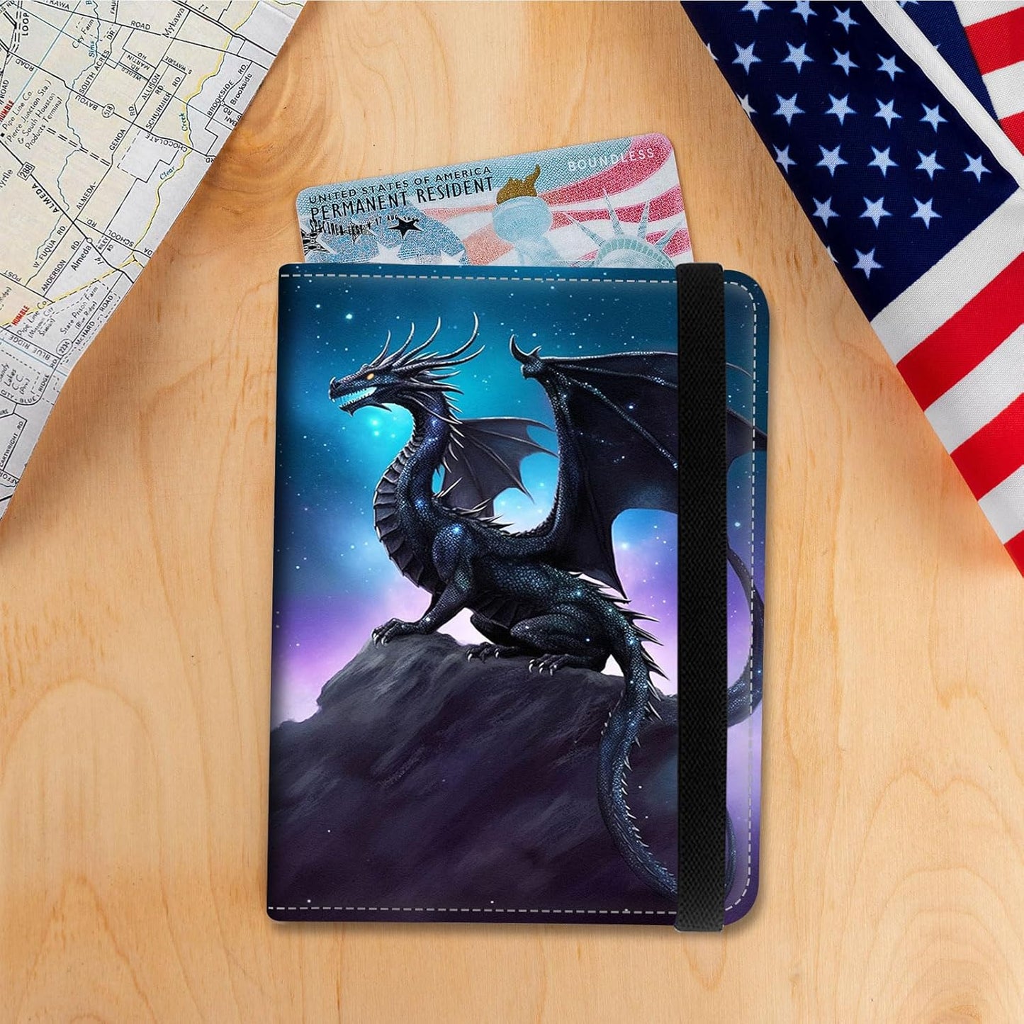 Passport Holder Cover Wallet Travel Essentials RFID Blocking Case Leather Passport Cover Wallet Vaccine Card Slot Organizer for Men Women, Dragon