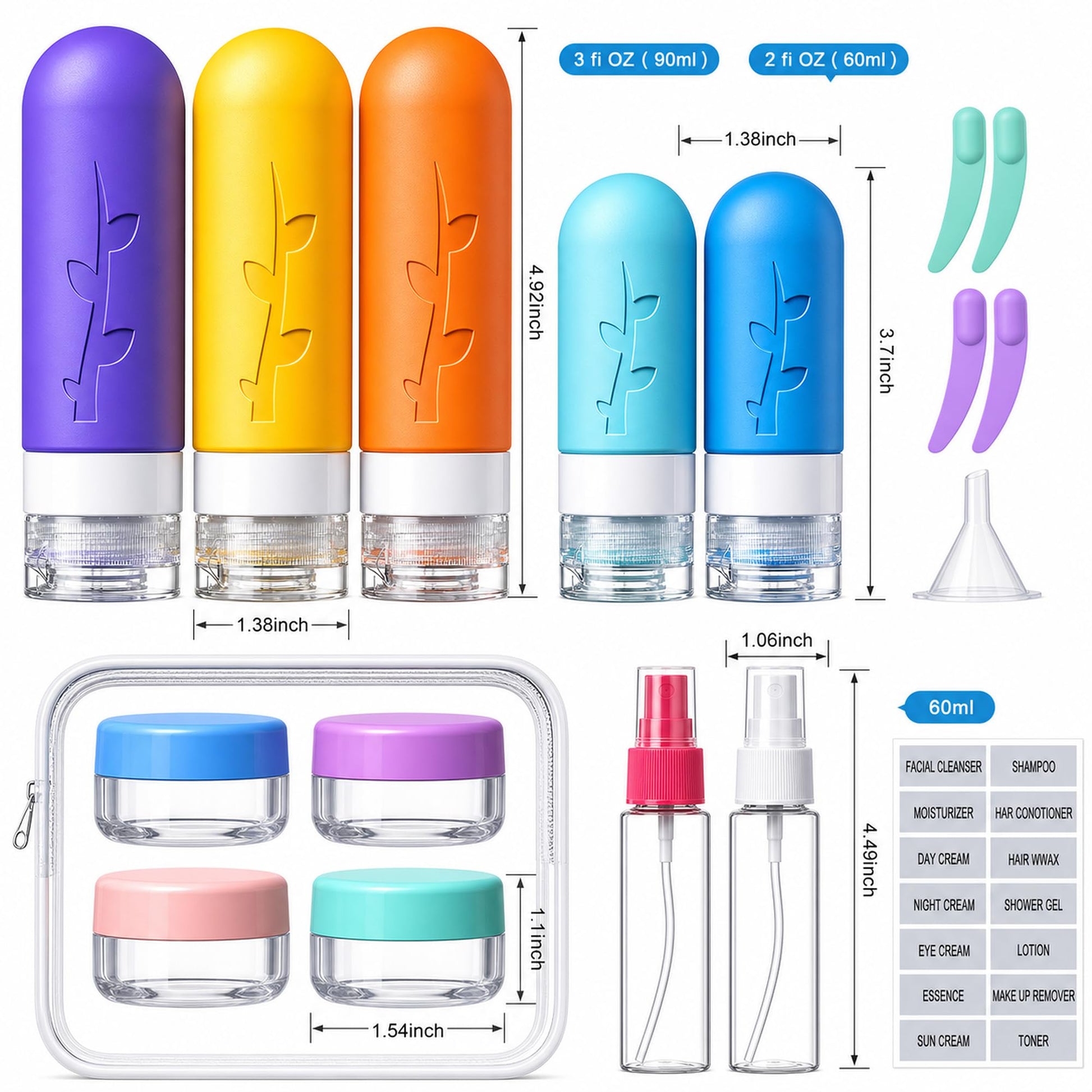 Aeomni 19pack TSA Approved Travel Bottles for Toiletries - Silicone travel size Containers, Leak