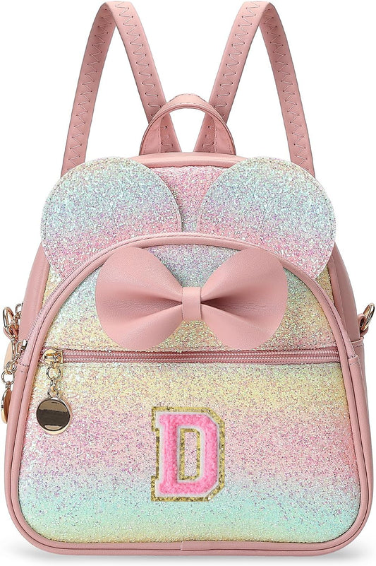 Christmas Birthday Gift for 2 3 4 5 6 7 8 9 10 Year old Girls Personalized Initial Mini Backpack Purse for Toddler Kids-Shine-D