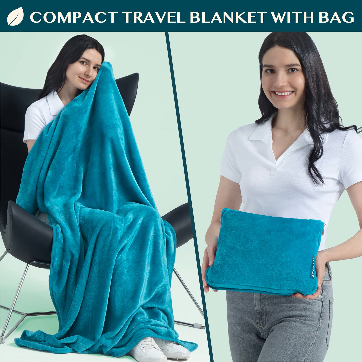 PAVILIA Travel Blanket Pillow, Soft Airplane Blanket 2-IN-1 Combo Set, Plane Blanket Compact