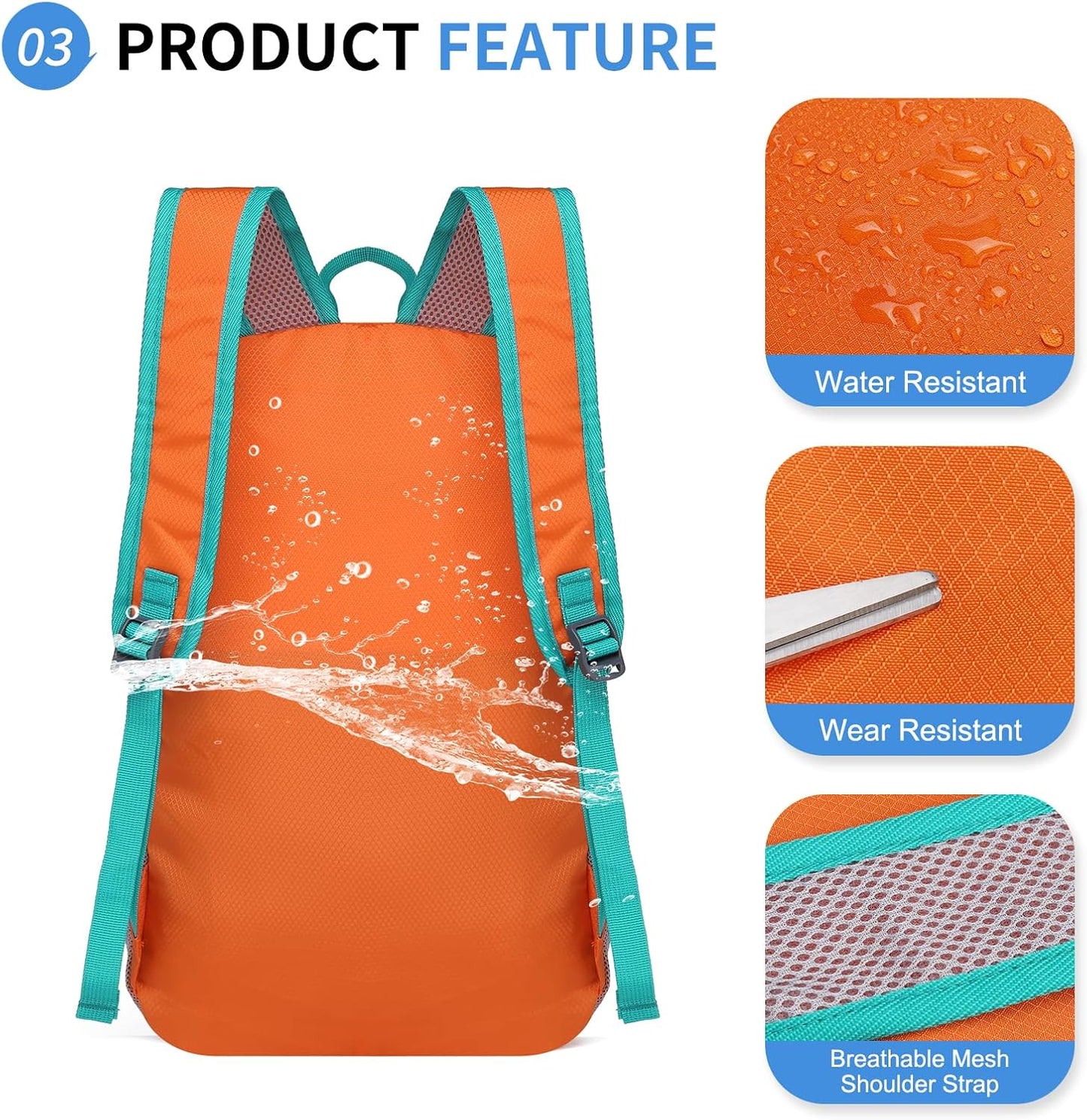 Hiking Daypack Packable, Camping Backpack Water Resistant Lightweight Polyester for Men Women