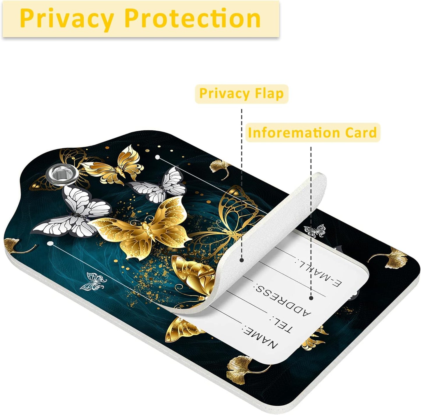 2 Pack Luggage Tag for Suitcase,Colorful Butterflies PU Leather Suitcase Tags Identifiers with Privacy Name Address Labels and Durable Steel Loop for Women Men Travel