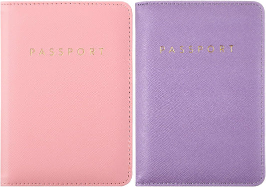 Frienda 2 Pieces Bridal Passport Covers Holder Waterproof Leather Holder Covers Travel Wallet Passport Case for Women and Men