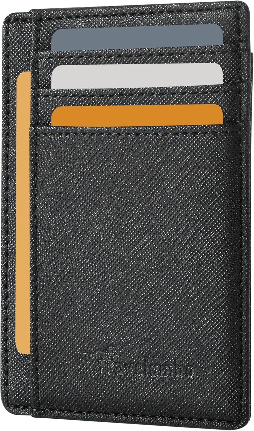 Travelambo Front Pocket Minimalist Leather Slim Wallet RFID Blocking Medium Size