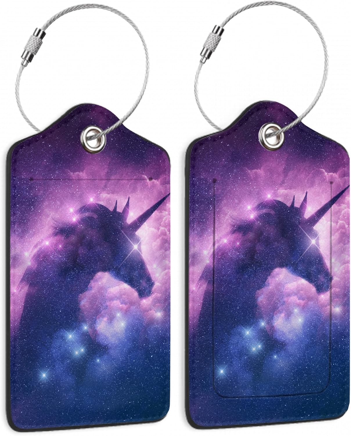 Luggage Tags for Suitcase,2 Pack Unicorn Luggage Tag Galaxy Nebula Stars Leather Privacy Cover ID Label with Stainless Steel Loop for Women Men Kids Girls Travel