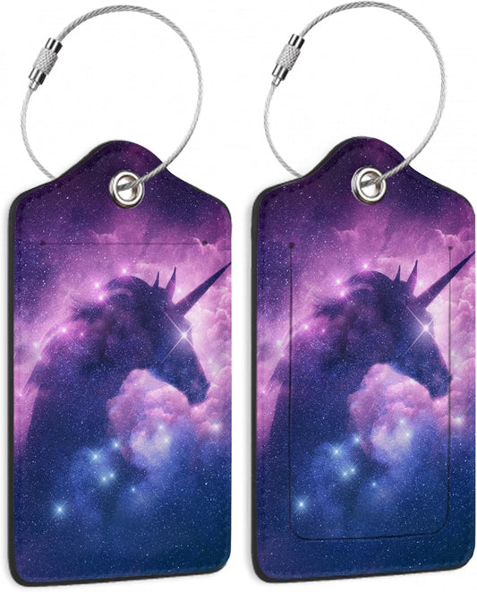 Luggage Tags for Suitcase,2 Pack Unicorn Luggage Tag Galaxy Nebula Stars Leather Privacy Cover ID Label with Stainless Steel Loop for Women Men Kids Girls Travel