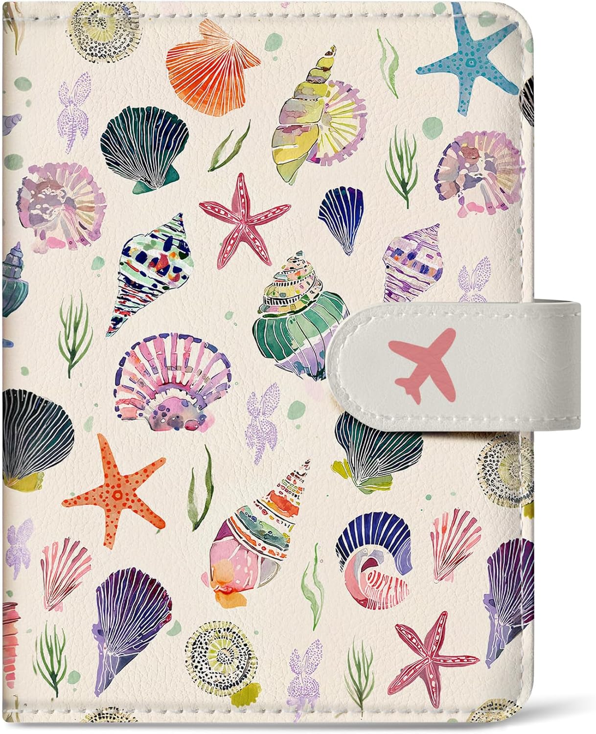 Passport Holder for Travel Essentials, RFID Blocking Leather Cover Wallet with Magnetic Closure, Aesthetic & Cute Passport Book Case for Women and Men - Seashell
