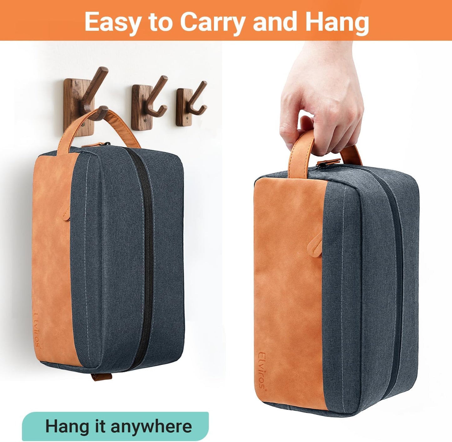Elviros Travel Toiletry Bag for Men, Hanging Toiletries Bag Water Repellent Dopp Kit PU Leather