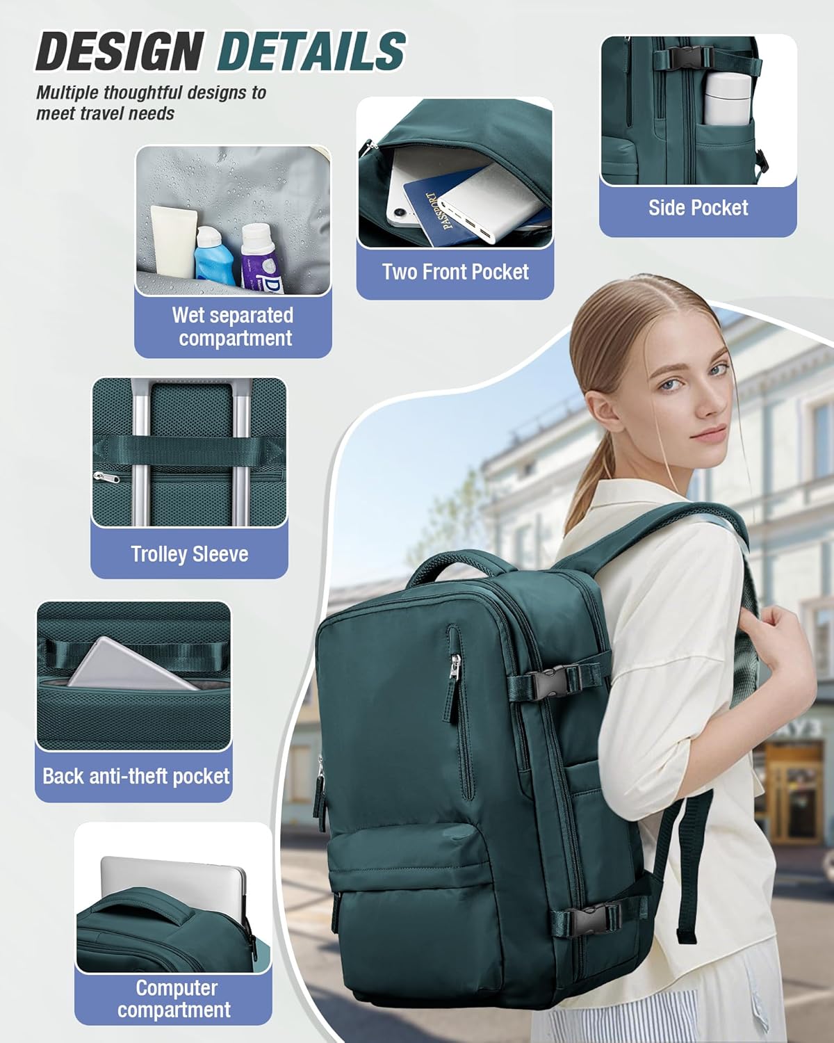 Vacuum Backpack Travel with Pump,Vacuum Seal Backpack Travel,Flight Approved 18x14x8, Work Business Vacpack Laptop Backpack for Women Men,Peacock Blue