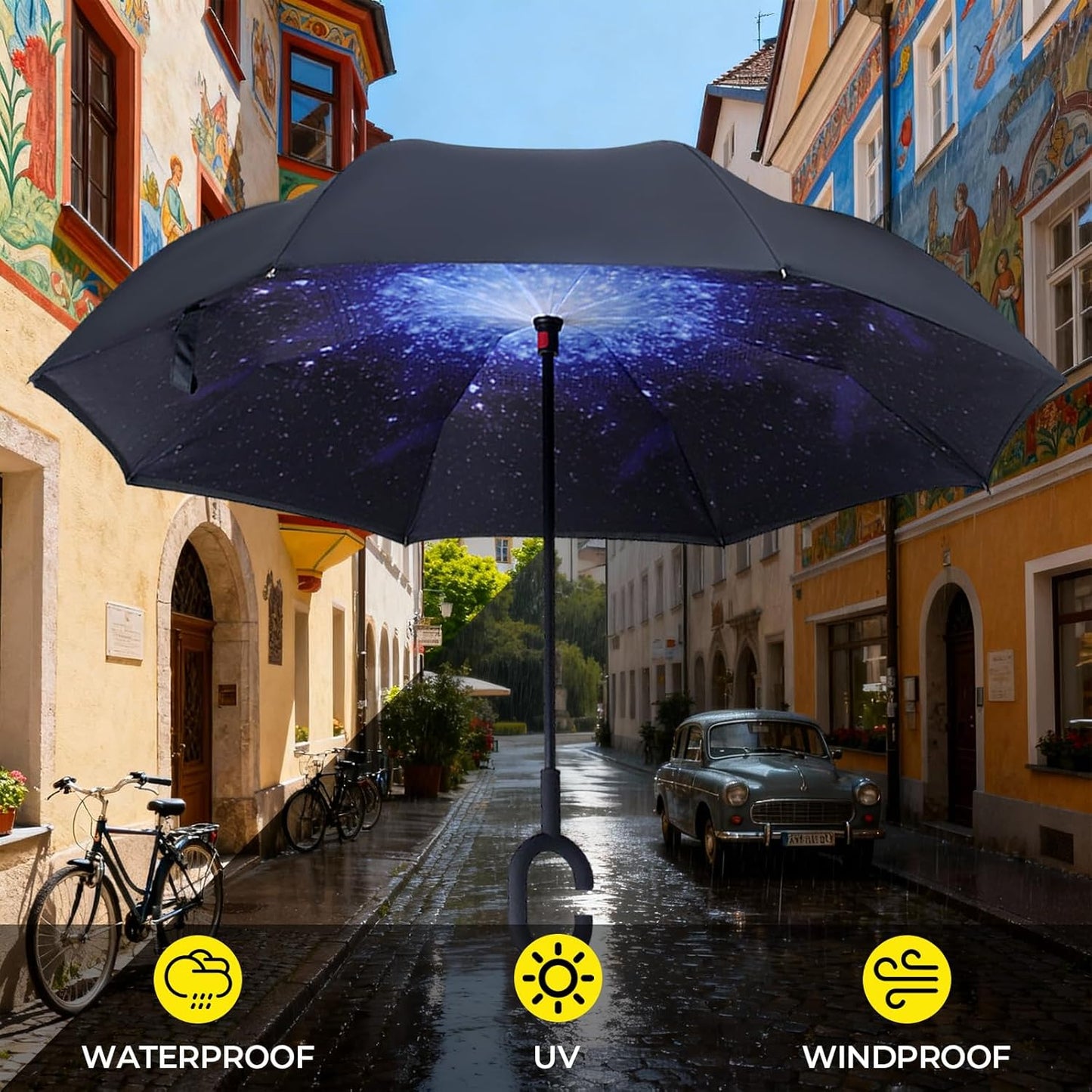 LLanxiry Windproof Inverted Umbrella, Large Reverse Umbrellas for Rain with C-shaped Handle Big Upside Down Inside Out Umbrella for Women & Men