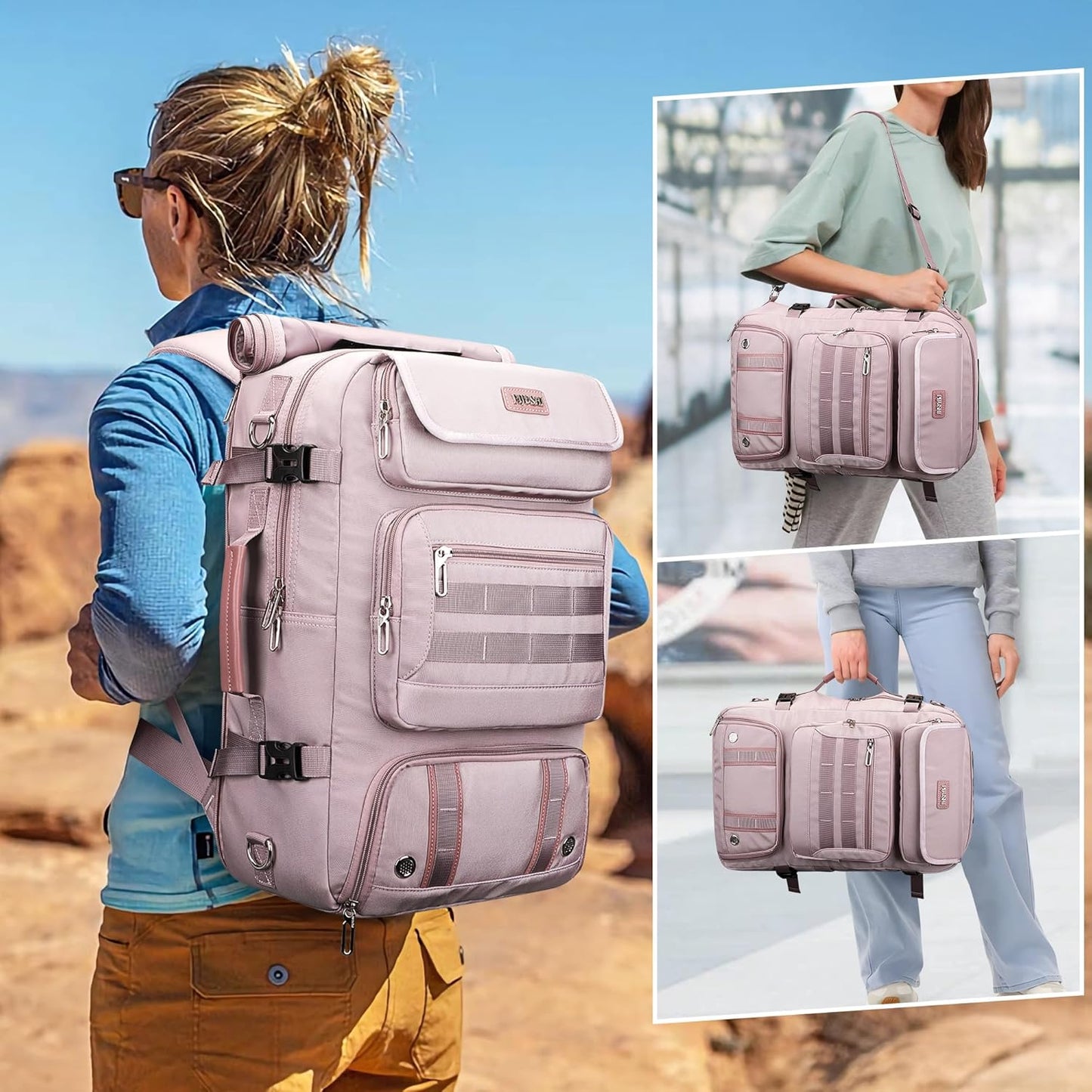 PIJUSHI Travel Backpack for Women Carry on Duffle Bag Backpack For Airplanes Luggage Rucksack with Shoe Compartment(PE048 Light Purple)