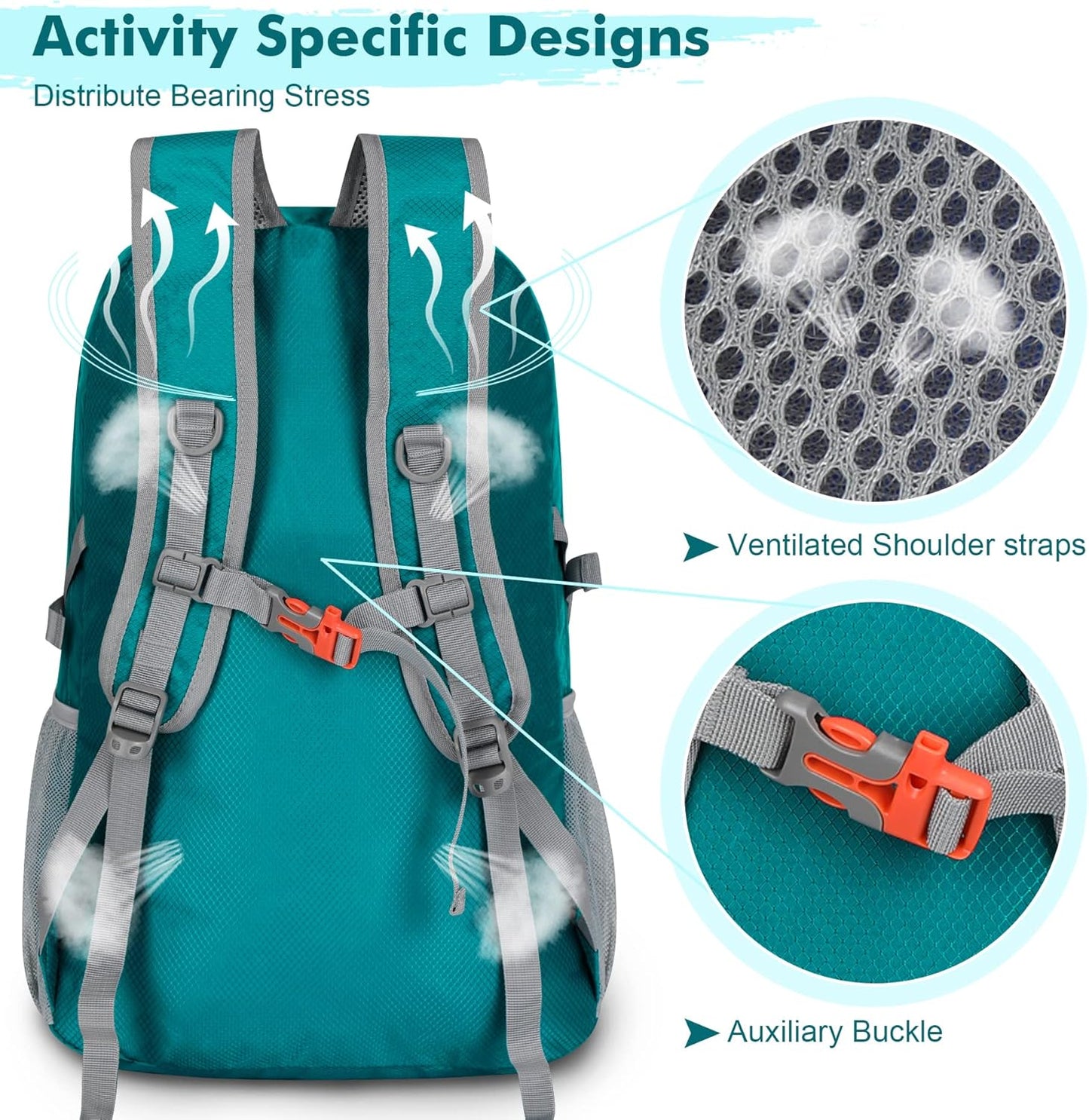 ZOMAKE Lightweight Packable Backpack 30L, Foldable Hiking Backpacks Water Resistant Compact Folding Daypack for Travel(Lake Green)
