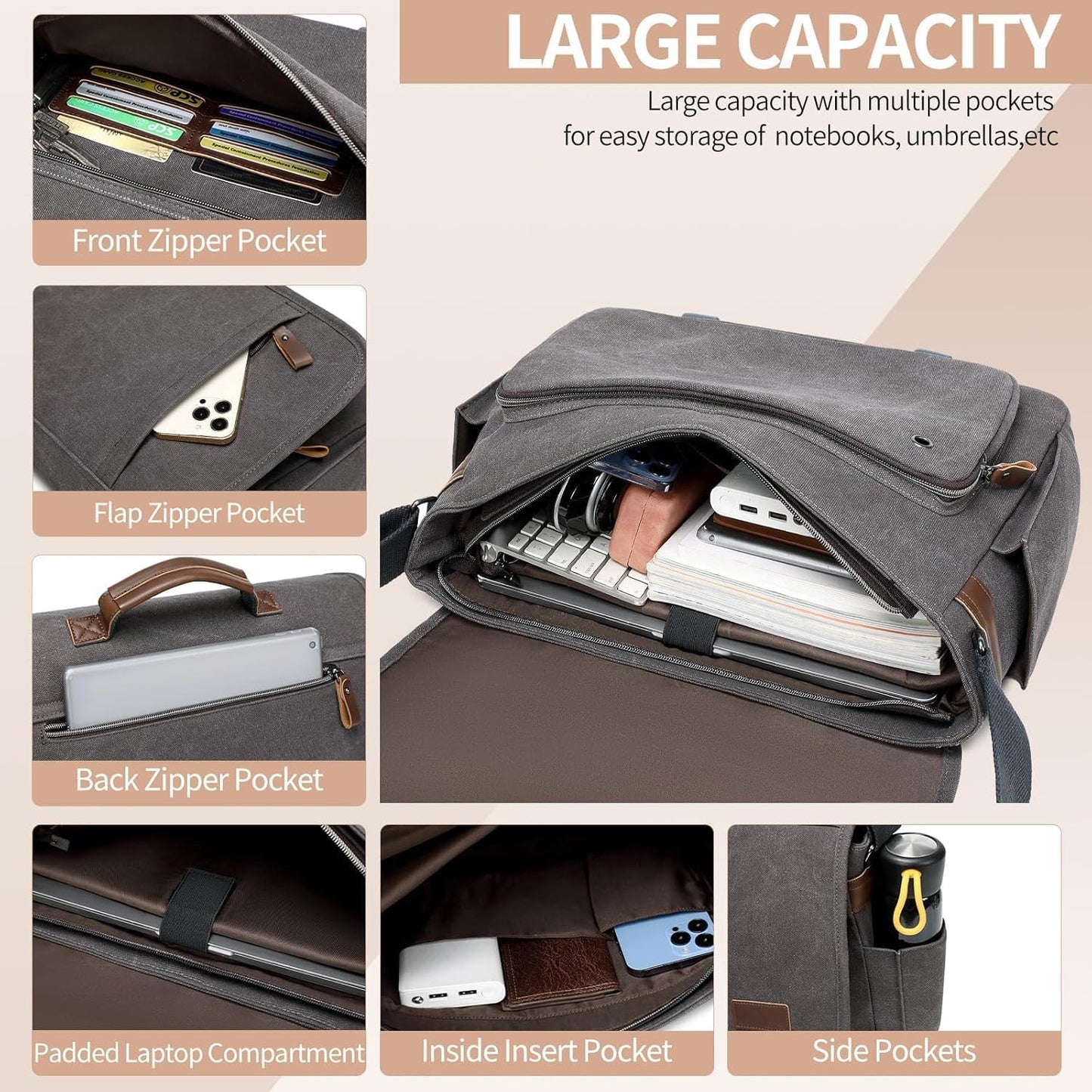Canvas Messenger Bag for Men Waterproof Business Bags for Men Vintage Canvas Laptop Bag