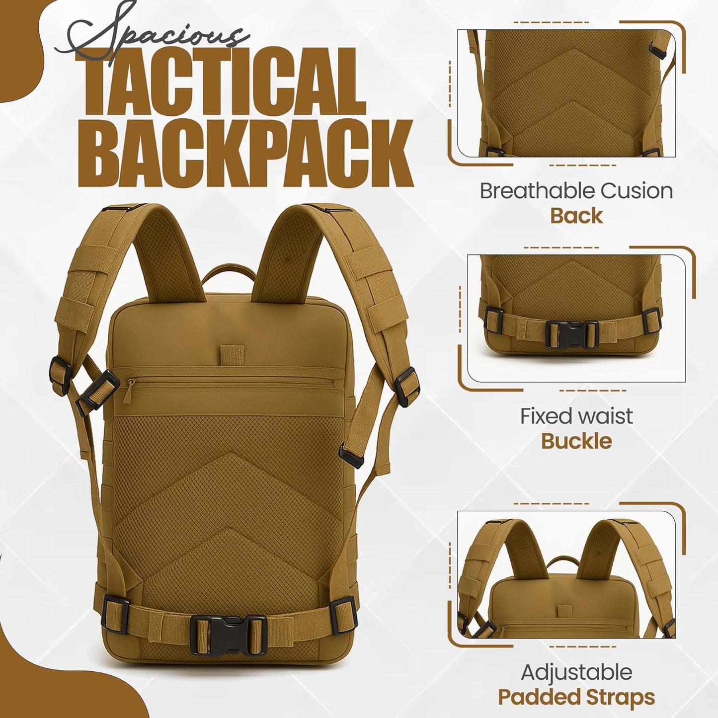 Rucking Backpack for Men, 45L Large Capacity Tactical Military Backpack with Molle Webbing, Durable 900D Oxford Hiking Camping Rucksack