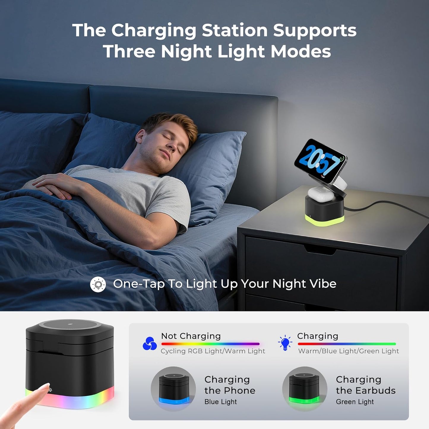 5 in 1 Magnetic Wireless Charger Stand with Night Light, Foldable Wireless Charging Station Built-in Retractable Cable, Travel Wireless Charger for iPhone 17/16/15/14/13/12, Apple Watch, AirPods Pro 3