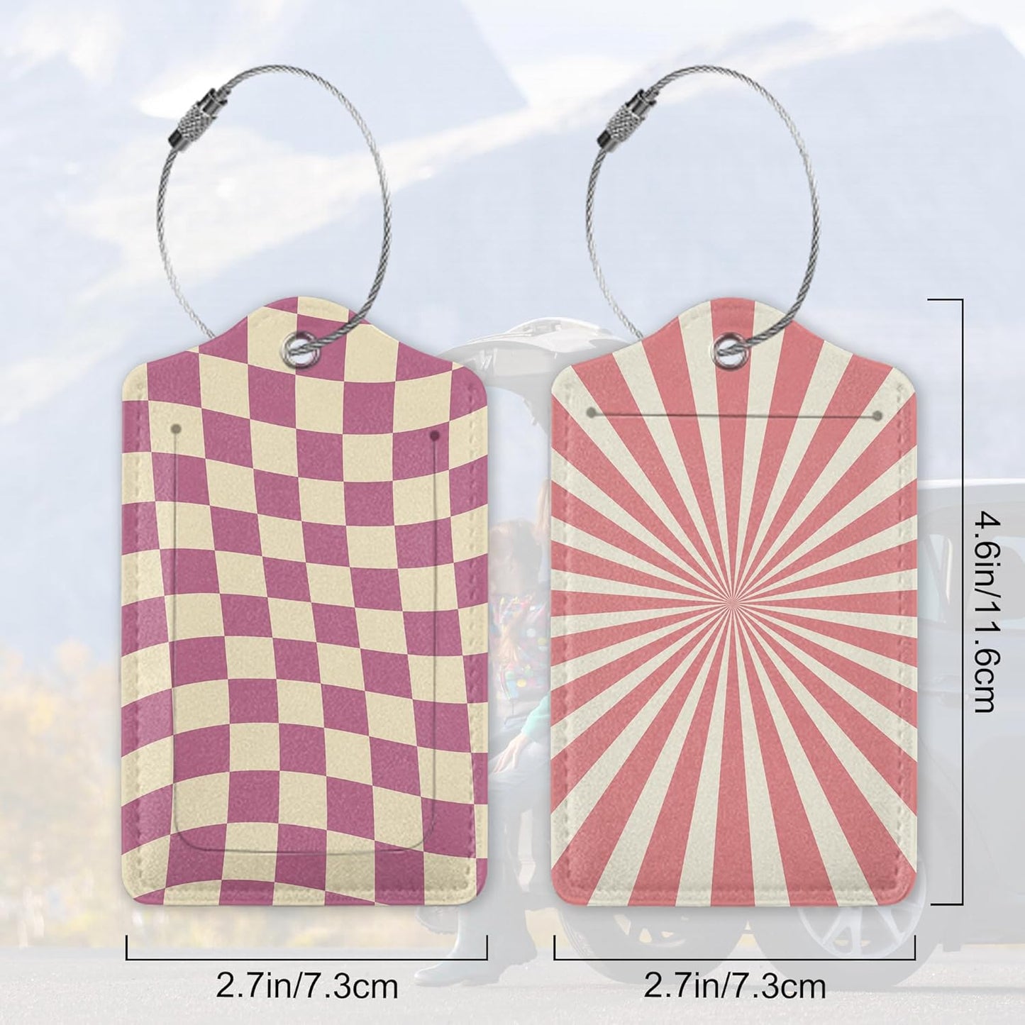 Abstract Colorful Twisted Checkered 2 PCS Luggage Tags, Privacy Cover ID Label with Stainless Steel Loop and Address Card for Travel Bag Suitcase