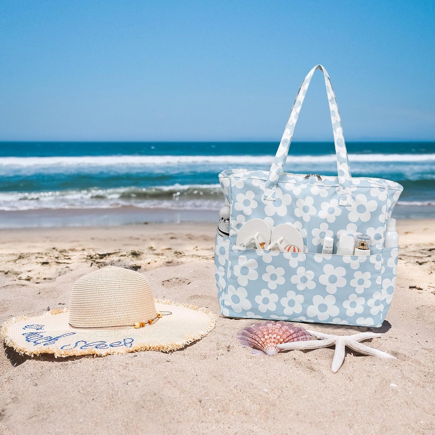 Beach Pool Bags Tote for Women Ladies Large Gym Tote Carry On Bag With Wet Compartment for