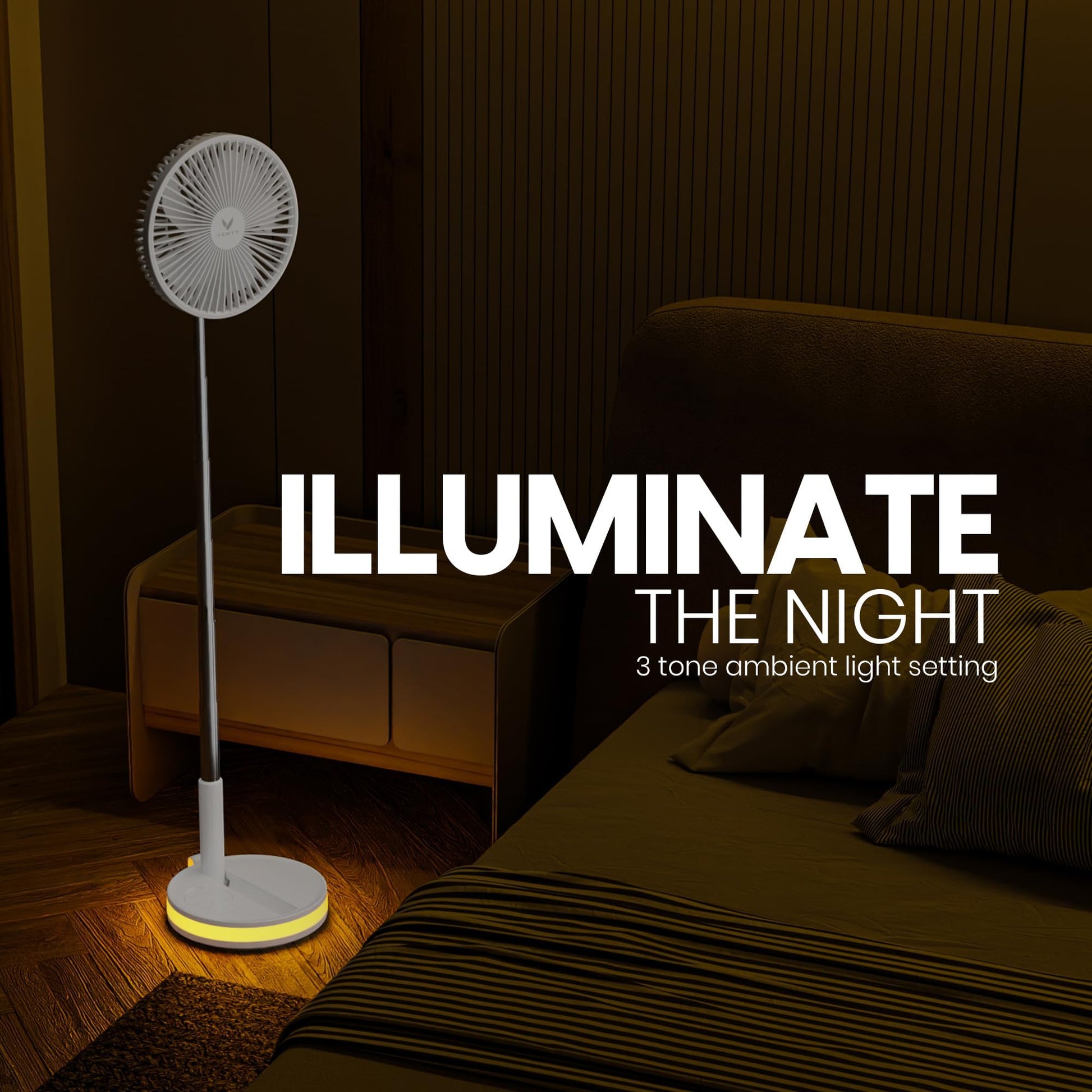 VENTY Portable Fan - Wireless Battery Operated Fan - 4 Speeds - LED Lighting - Carry Case & Remote