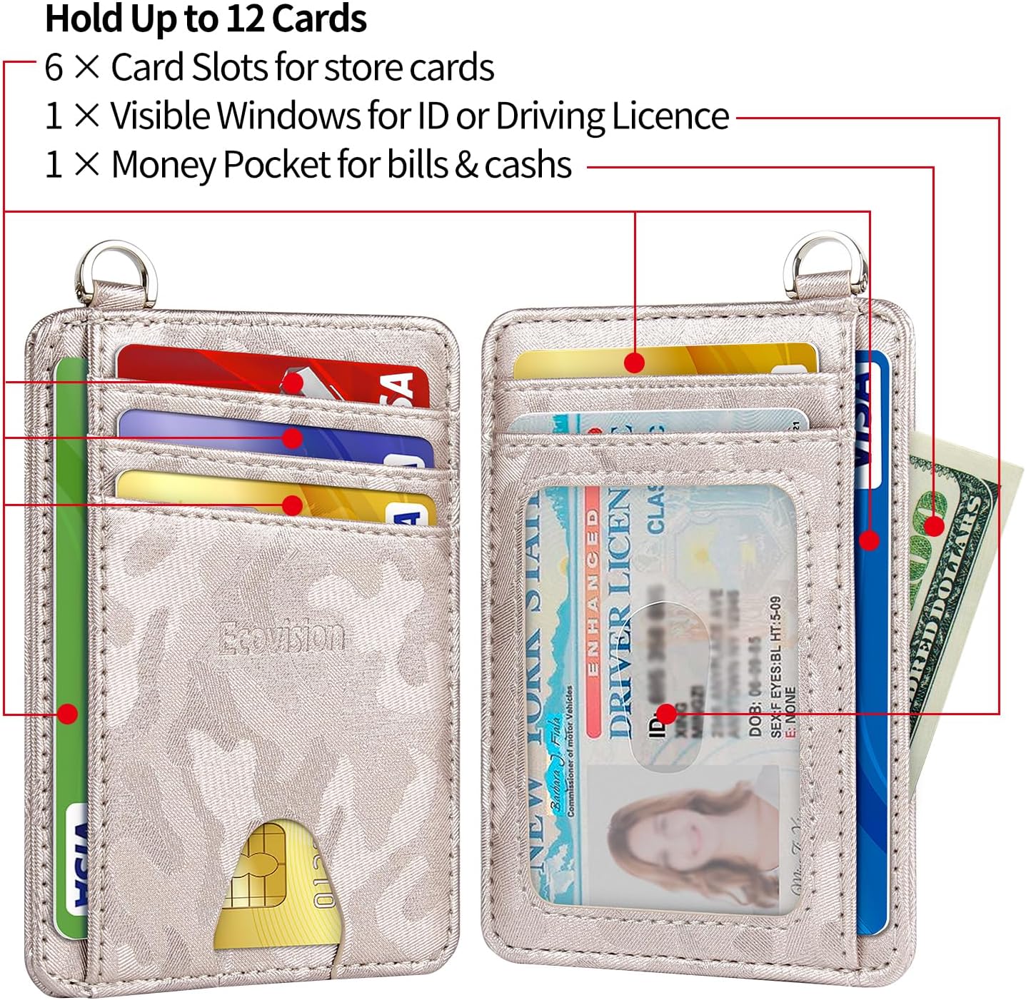 EcoVision Slim Minimalist Front Pocket Wallet, RFID Blocking Credit Card Holder Wallet with Detachable D-Shackle for Men Women
