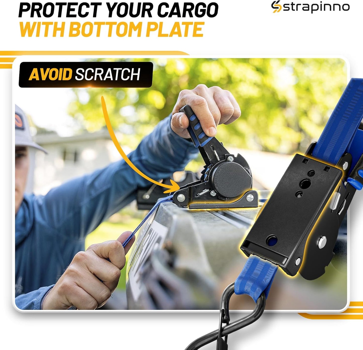 Strapinno Retractable Ratchet Straps 1 in x 10 ft, Secure Tie-Downs with Rubber-Coated Steel