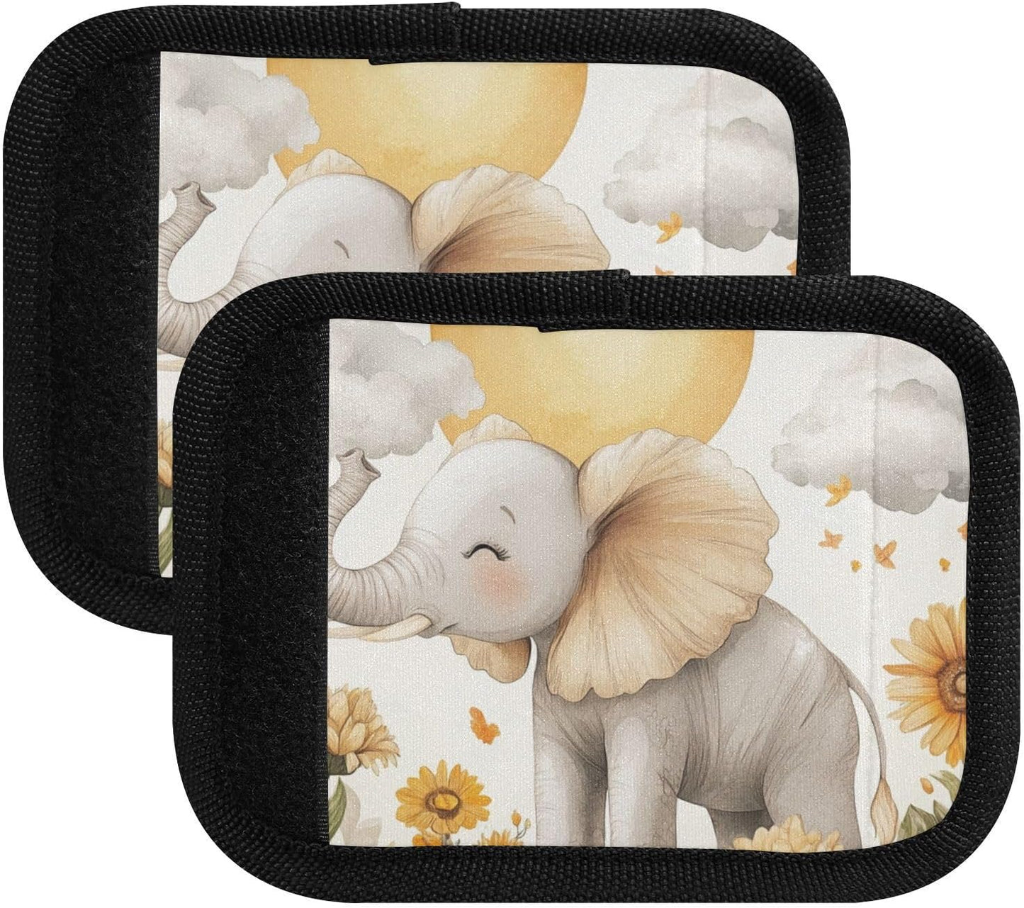 Elephant Sunflowers Cloud Grey 2 Pack Luggage Handle Wraps Covers for Suitcase Identifiers Bag Tags Travel Accessories