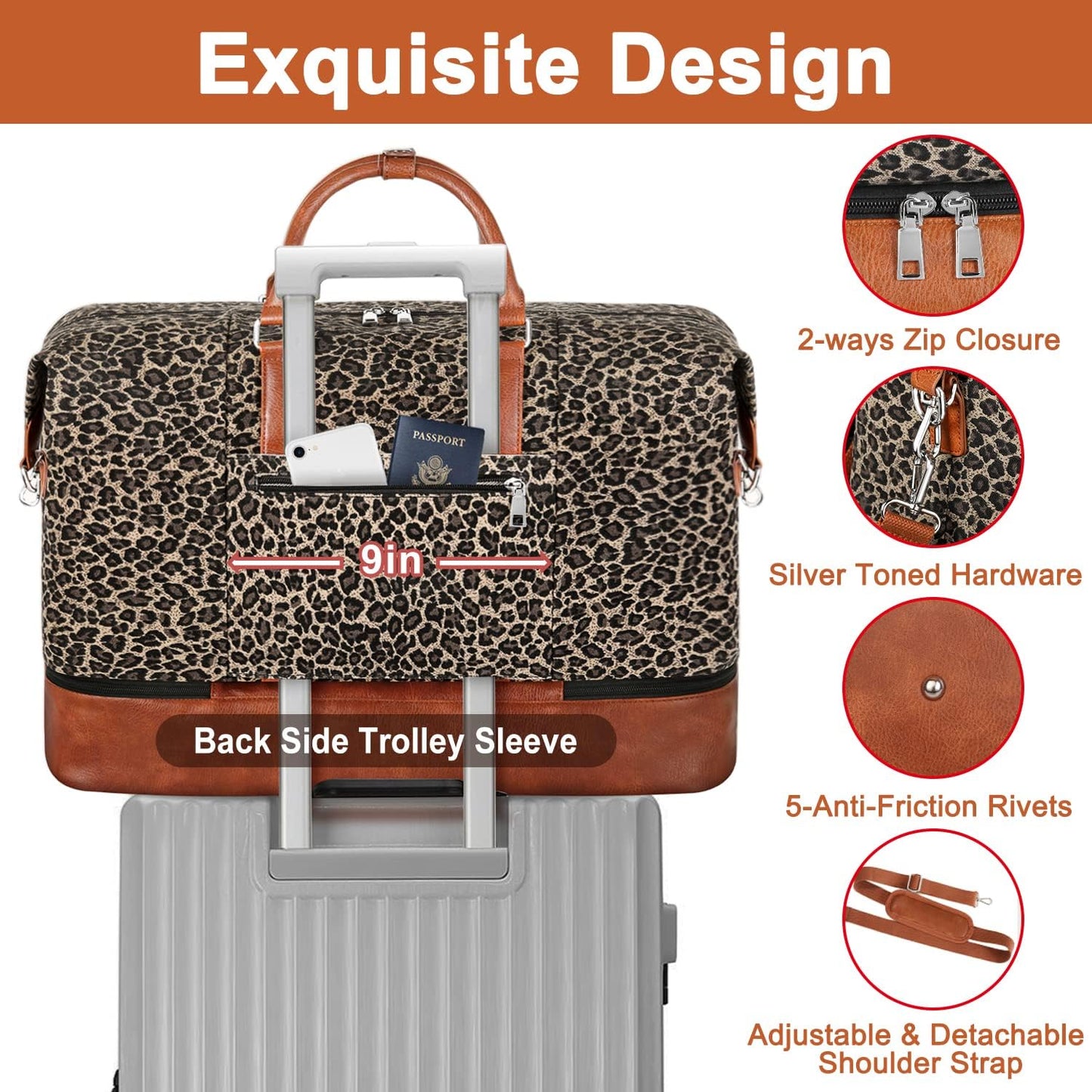 Travel Weekender Bag for Women, Overnight Bag with Shoe Compartment Oversized Travel Duffel Bag Carry On Tote 21"