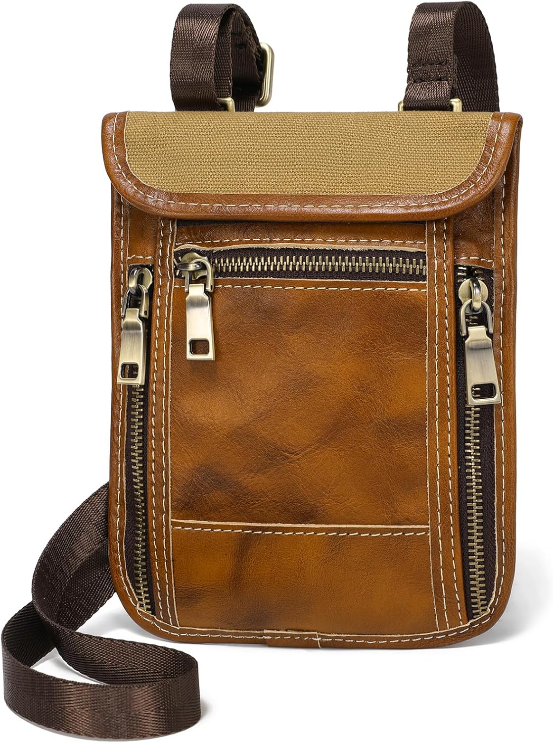 LANNSYNE Full Grain Leather Travel Wallet, Leather Cell Phone Belt Bag, Waist Pack Pouch, Neck Wallet Travel Pouch and Passport Holder for Men and Women Keep Valuables Safe