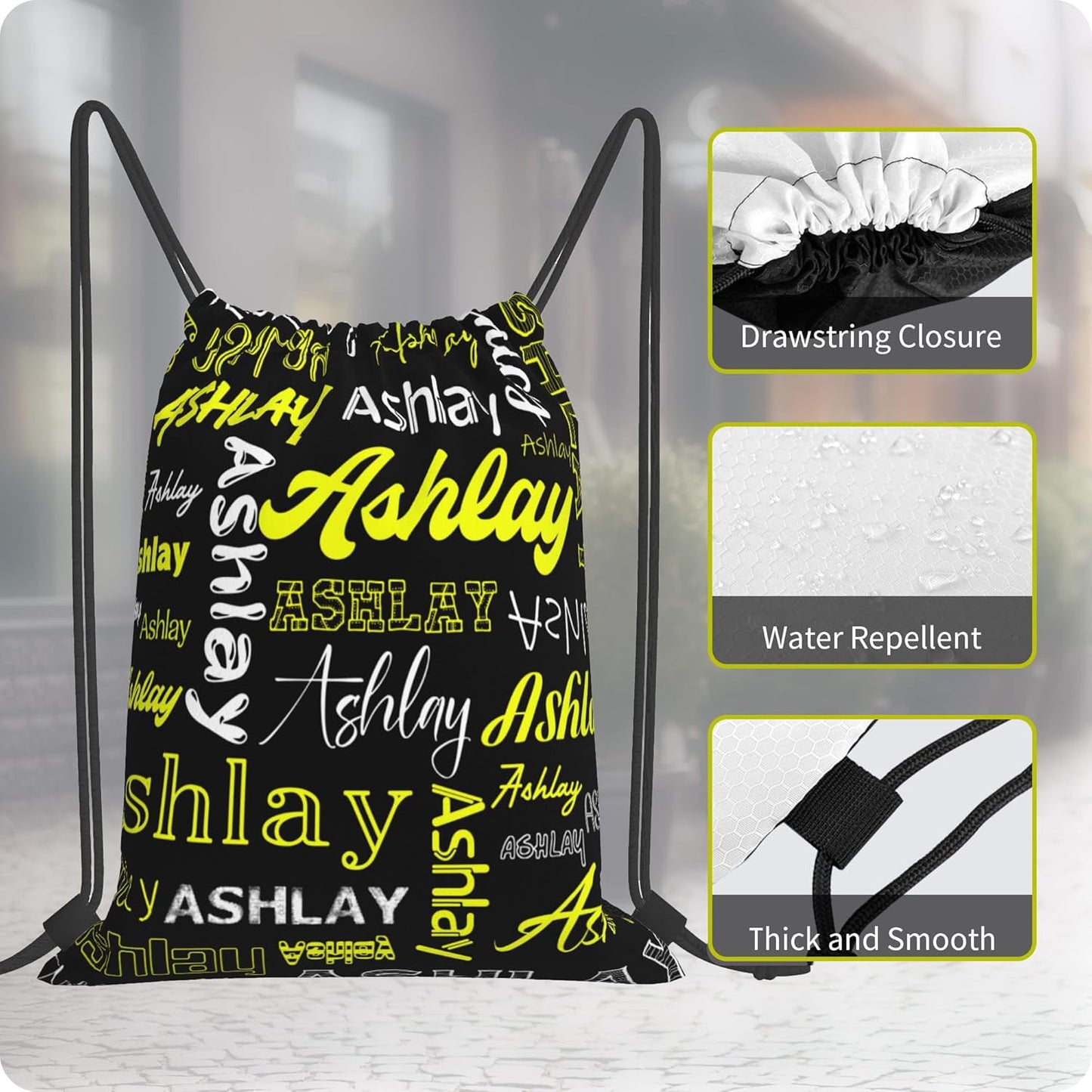 Personalized Drawstring Bag with Your Name Drawstring Backpack for Men Women Small Gym Beach Shopping Sport Yoga Bag (Custom Name-12)