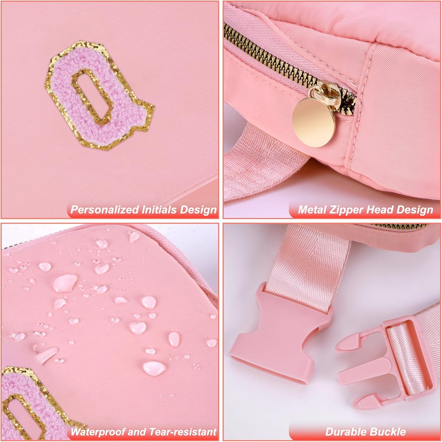 Personalized Belt Bag for Women Girls - Fashion Mini Waist Packs with Adjustable Strap - Trendy Travel Fanny Pack Crossbody Bags with Initial Letter - Teen Gifts | Peach,Q