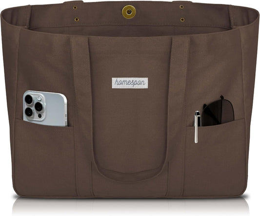 HOMESPON Large Canvas Tote Bag for Women Everything Bag with Pockets and Laptop Sleeve