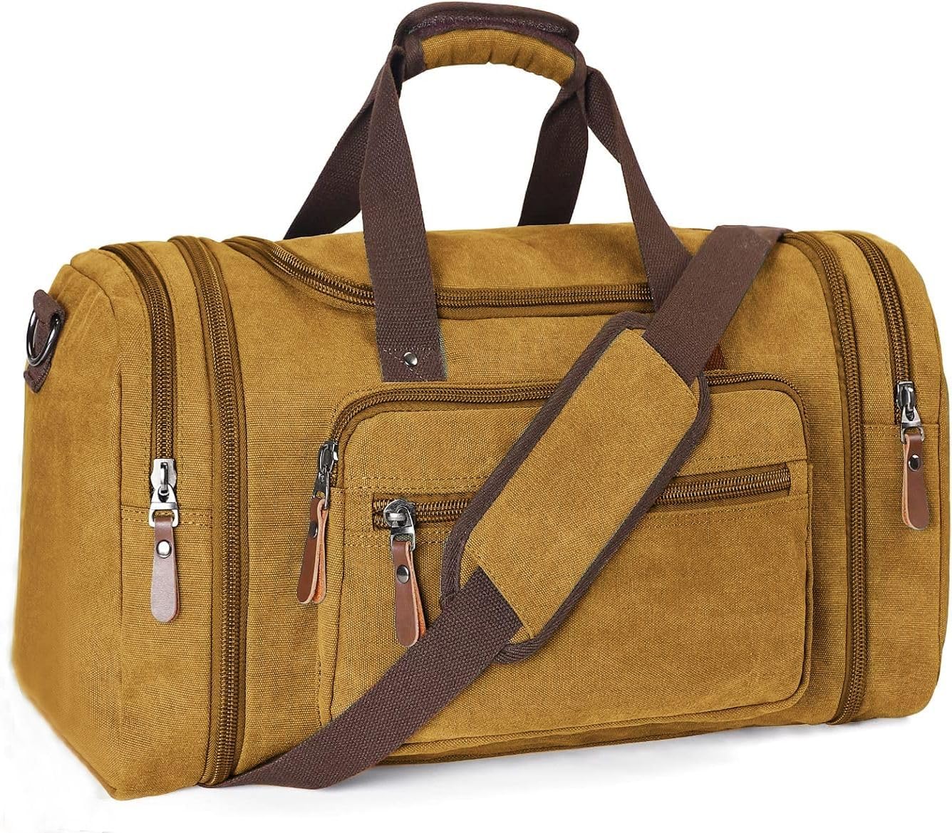 Sechunk Duffle Bag Canvas Leather Large Outdoor Shoulder Bag (yellow)