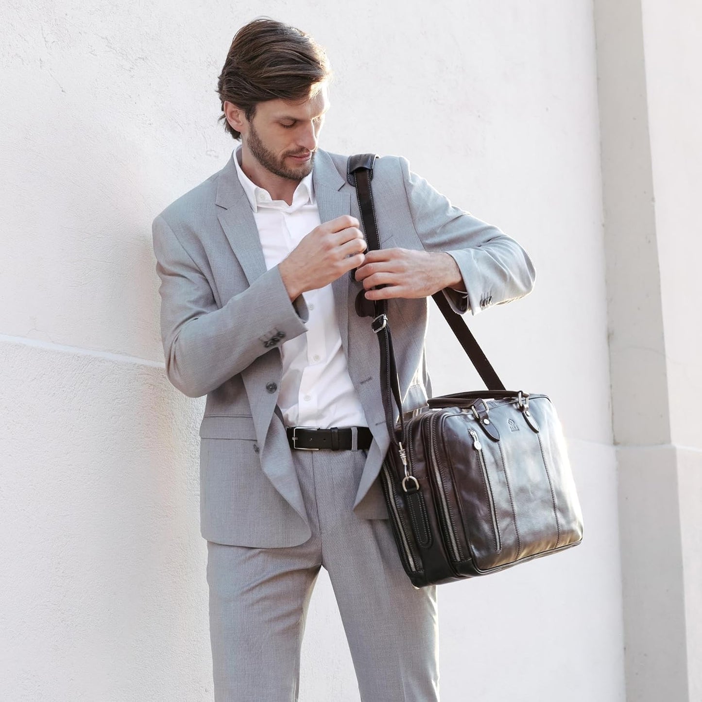 Time Resistance Leather Laptop Briefcase - Full Grain Leather Computer Bag for Men and Women