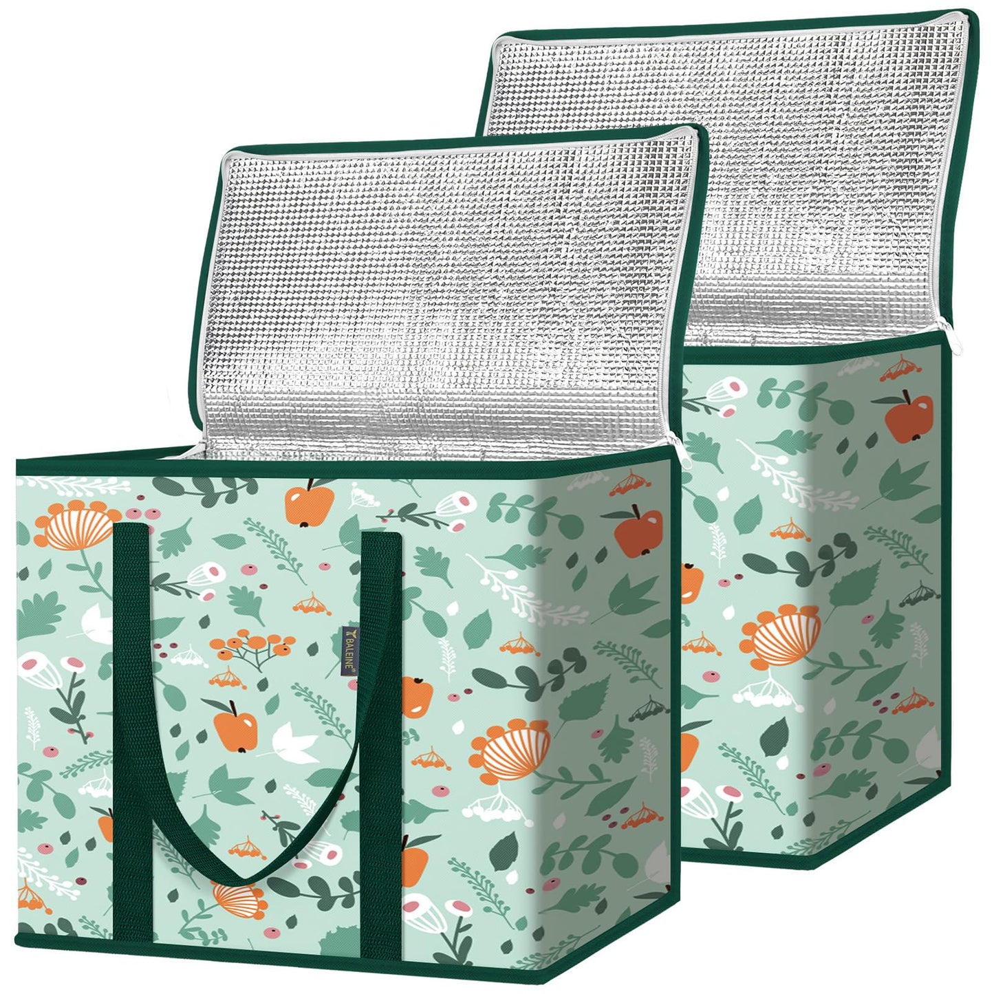 BALEINE 2Pk Insulated Reusable Grocery Bags, Collapsible Cooler Bag for Groceries, Heavy Duty Large