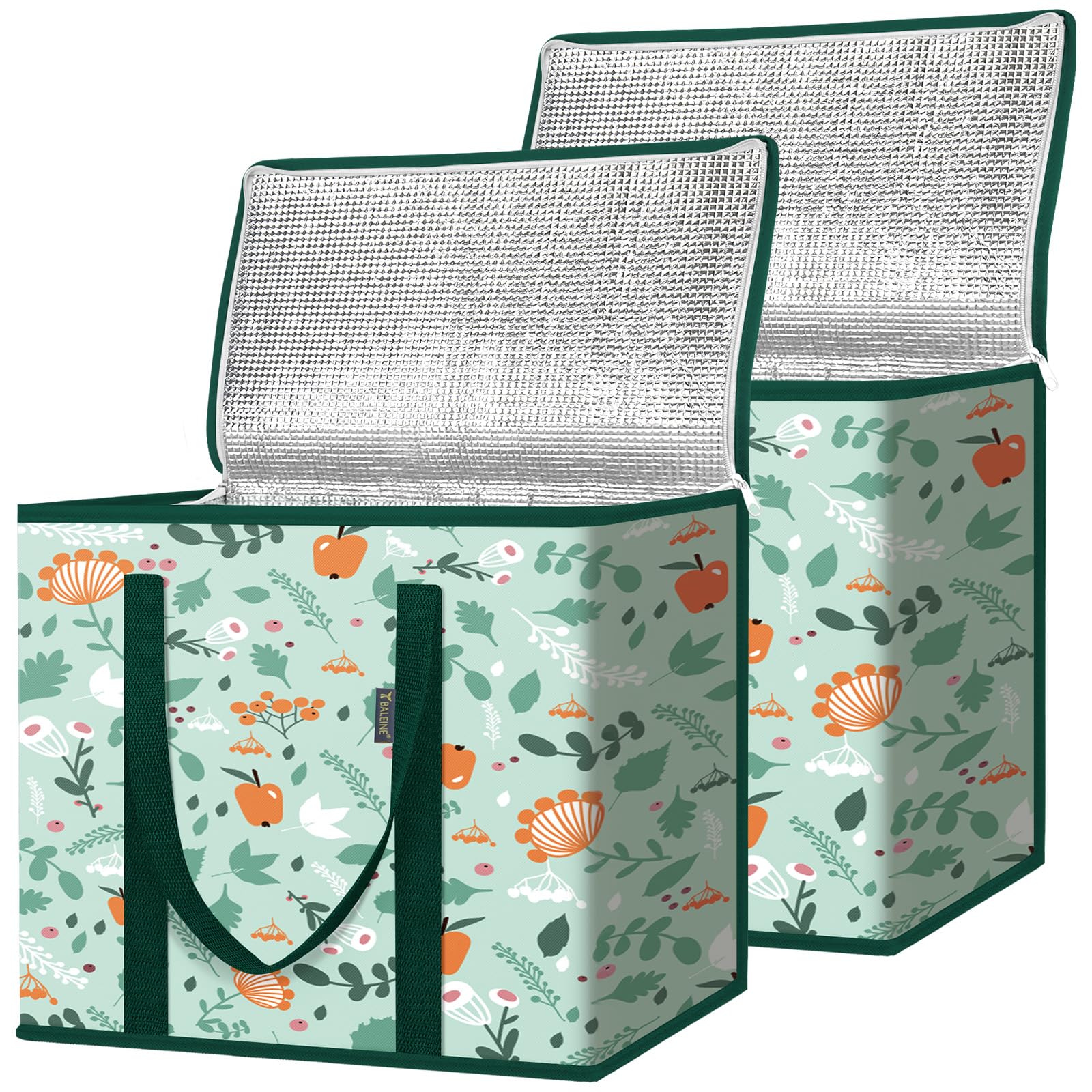 BALEINE 2Pk Insulated Reusable Grocery Bags, Collapsible Cooler Bag for Groceries, Heavy Duty Large