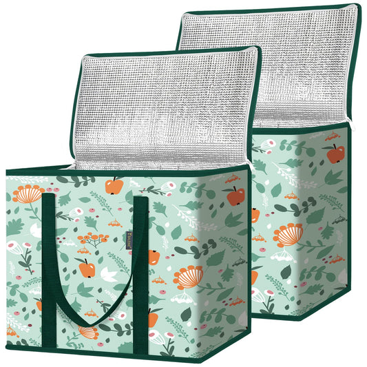 BALEINE 2Pk Insulated Reusable Grocery Bags, Collapsible Cooler Bag for Groceries, Heavy Duty Large
