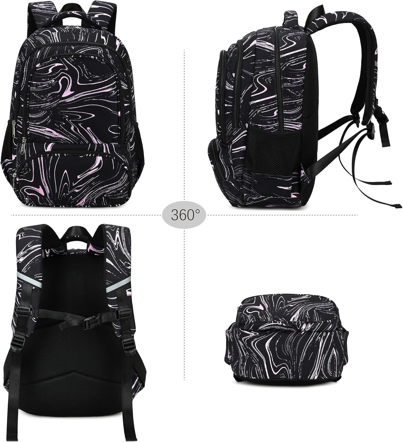 abshoo Lightweight Kids Backpack For School Girls Teens Bookbag Kindergarten Elementary School Bags (Marble Black)