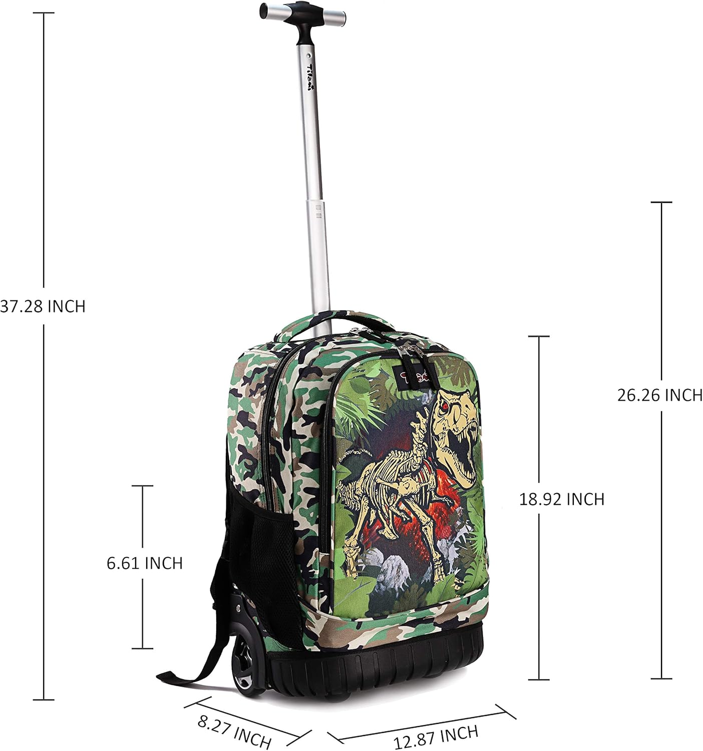 Tilami Rolling Backpack 19 inch Wheeled Cute LAPTOP Boys Girls Travel School Student Trip, Dinosaur