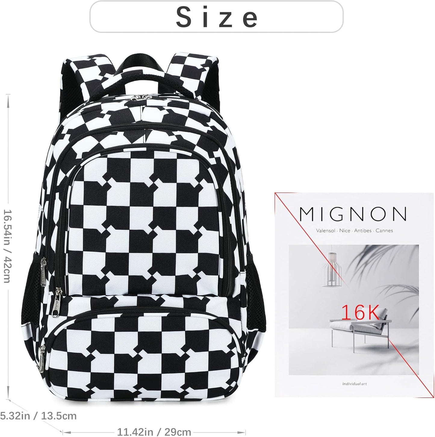 abshoo Checkered Kids School Backpack For Girls Boys Bookbag Kindergarten Elementary School Bags (Blocks Black)