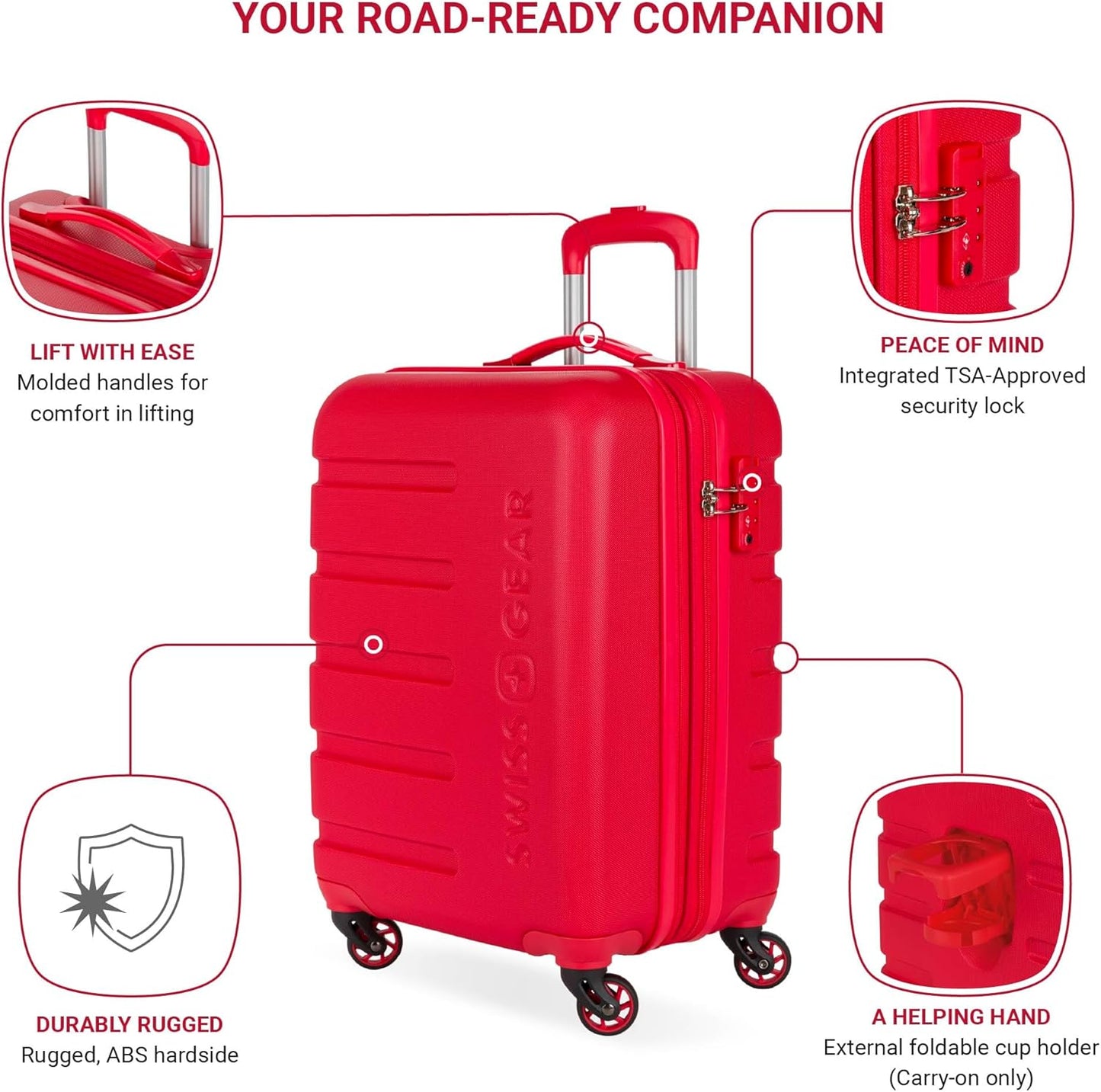 SwissGear 7366 Hardside Expandable Luggage with Spinner Wheels, Red, Carry-On 19-Inch