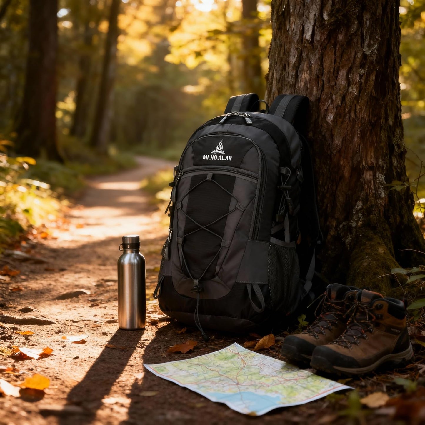 30L Lightweight Camping Backpack – Foldable Water-Repellent Hiking Daypack for Travel, Trekking, Climbing – Durable Polyester Packable Rucksack with Chest Strap & Side Pockets (black)